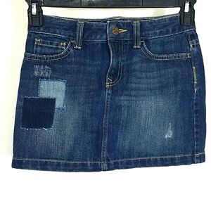 Skirt denim dark wash patchwork patches mini distressed stretch